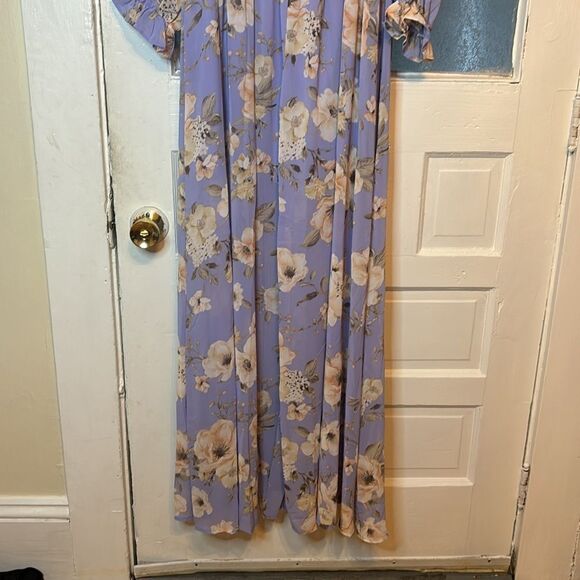 Privy Women’s light blue and cream floral ruffled long sleeve maxi dress medium - Picture 6 of 6